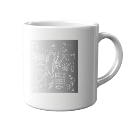White mug with graphic design