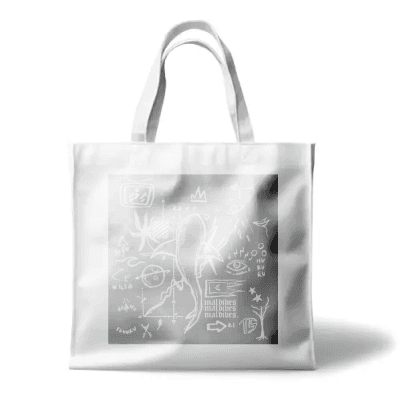 White tote bag with graphic design